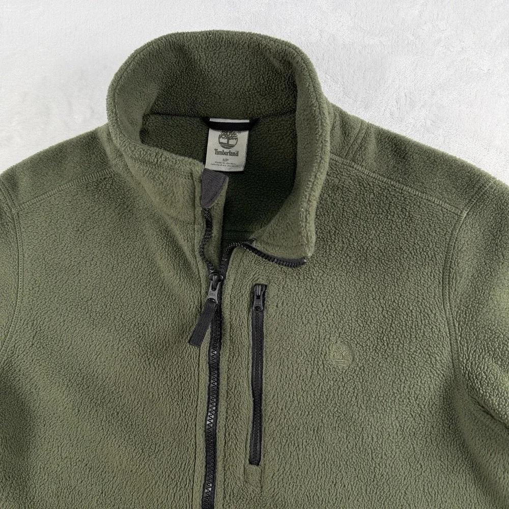 Timberland Outdoor Full Zip Fleece Jacket Men's Small Green Chest Pocket Spruce